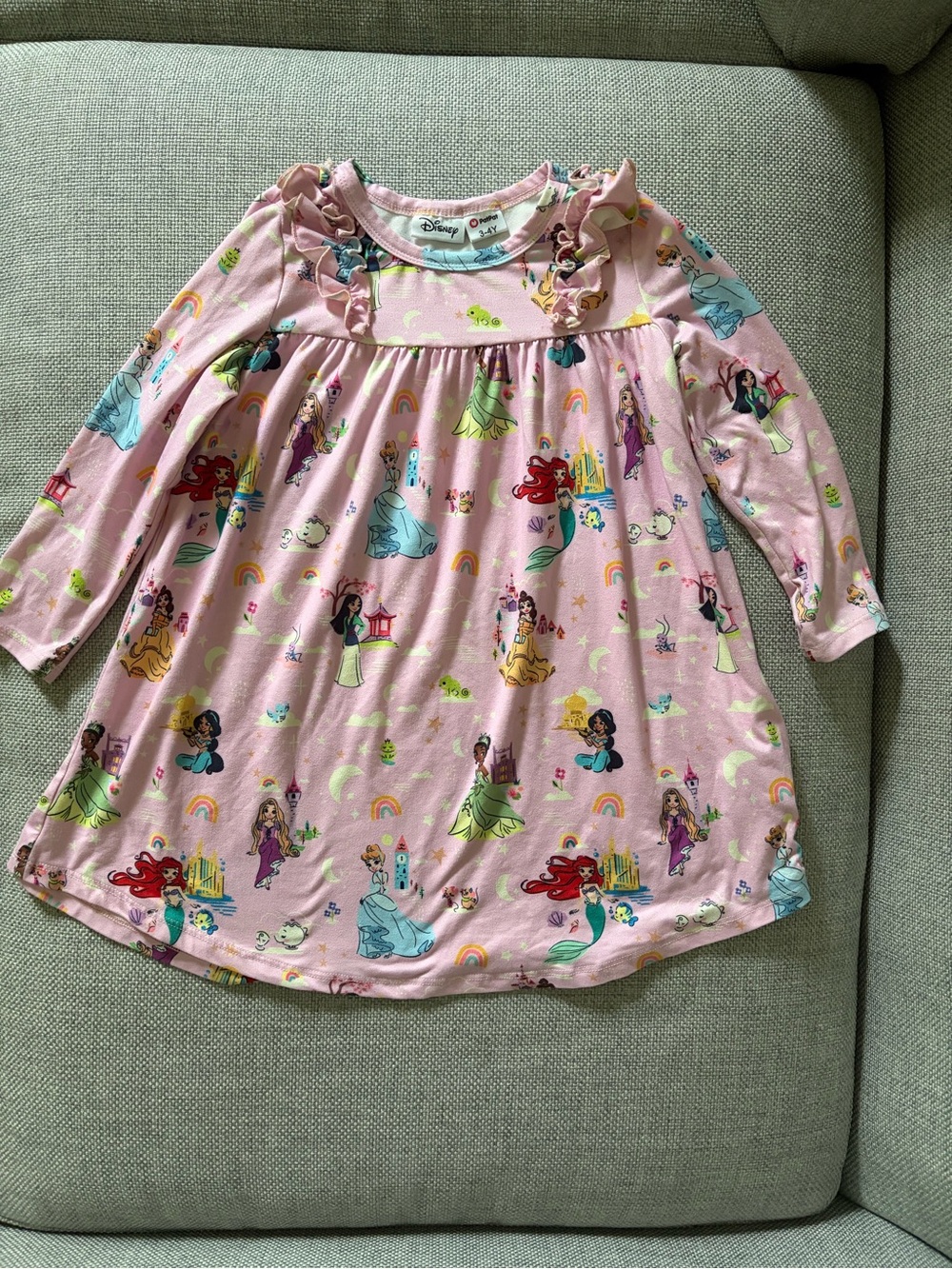 Disney Princess Pink Long Sleeve Dress, 3-4Y